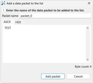 Screenshot of the packet definition dialog