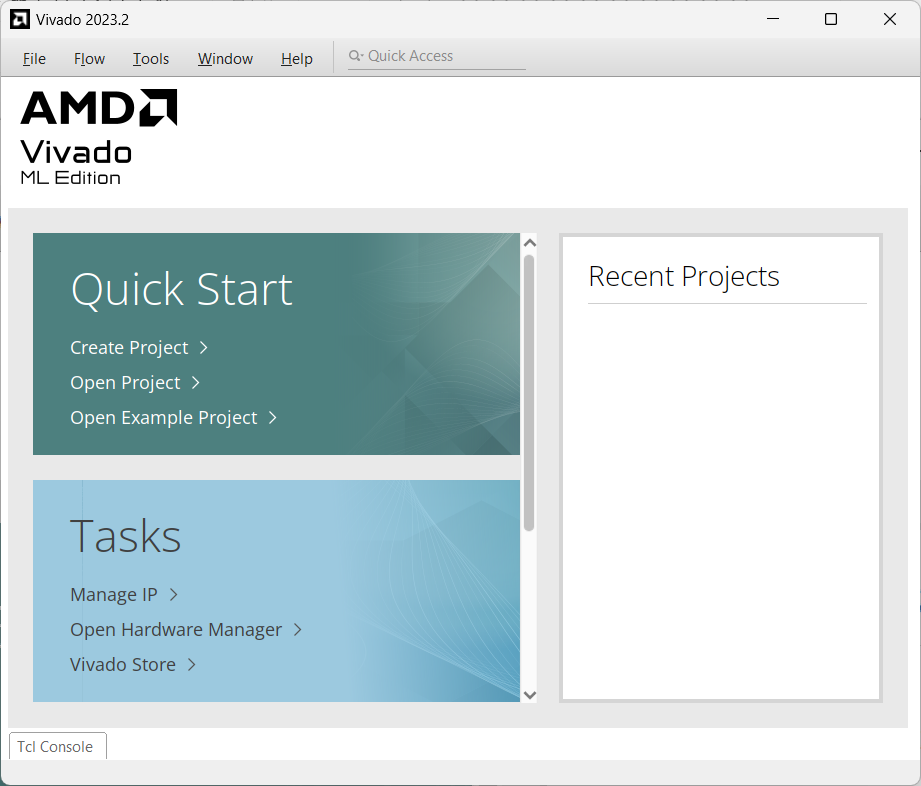Vivado welcome screen