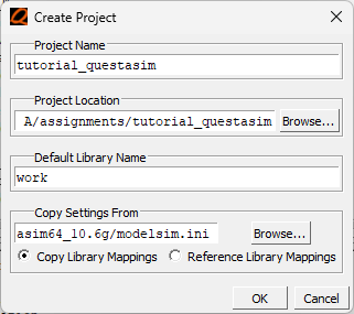 Specify the project name and directory.