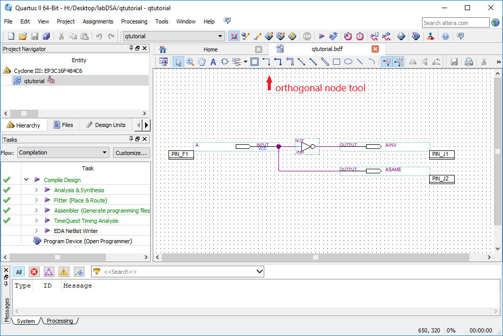 Inverter in the schematic window of Quartus