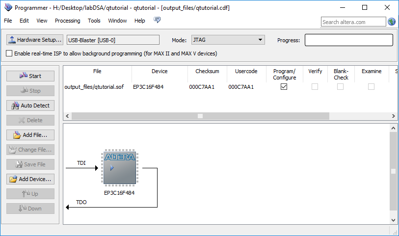 The Quartus Programmer Window